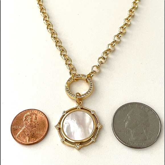 Gold Rolo Belcher Chain Pearl Coin Pendant Necklace Shell Medallion Charm Holder - Picture 5 of 7